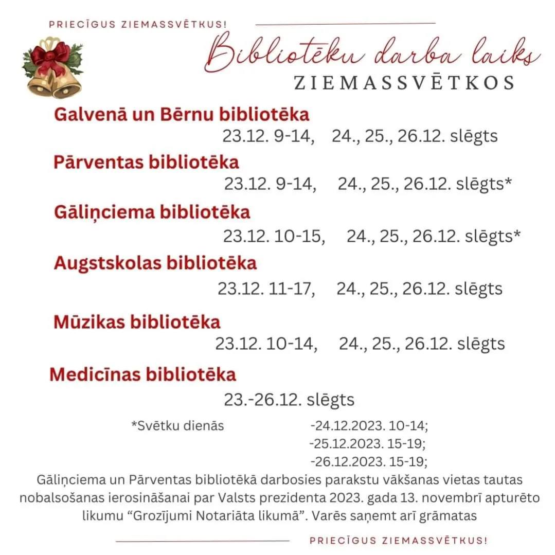 Bibliotēku darba laiks Jaungadā