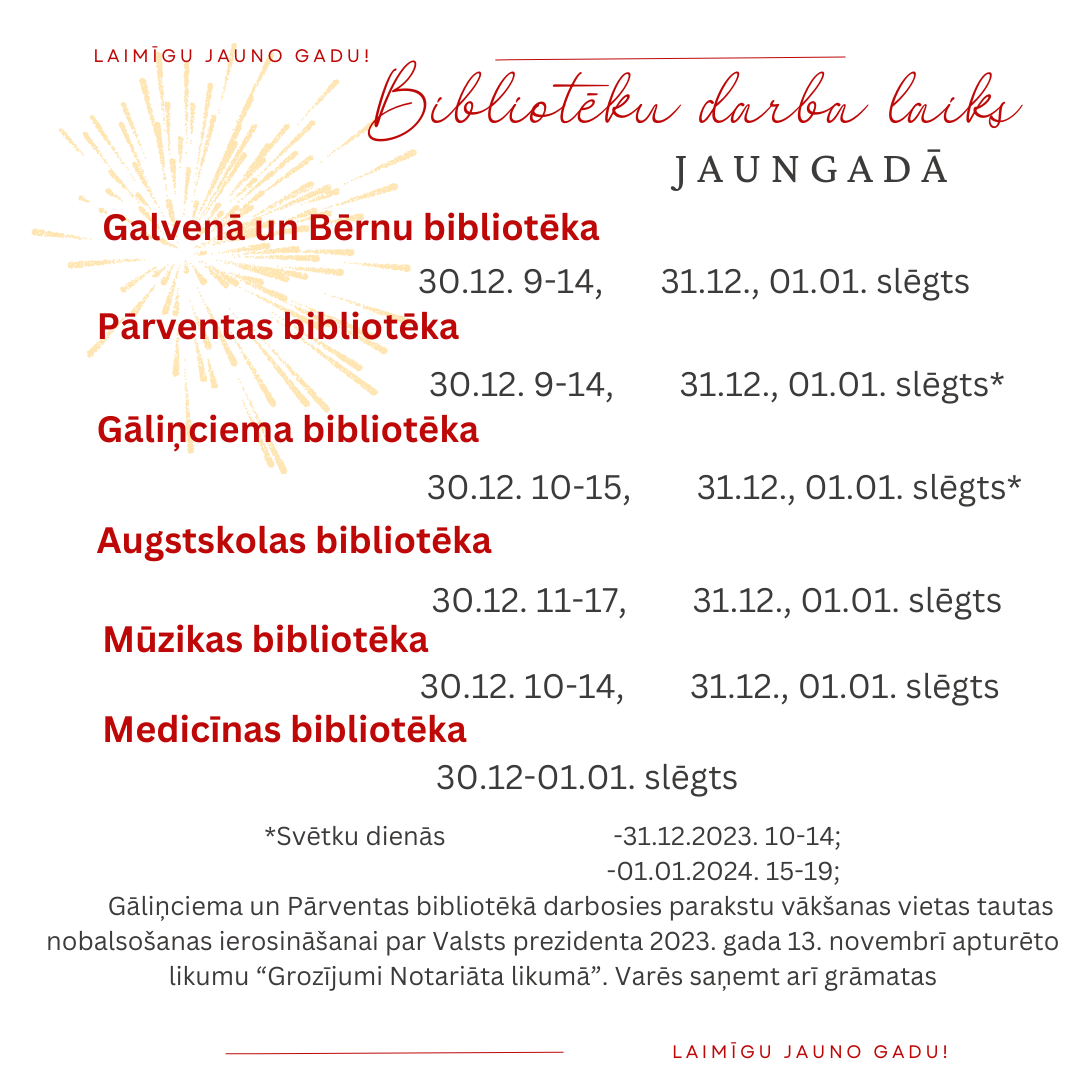 Bibliotēku darba laiks Jaungadā