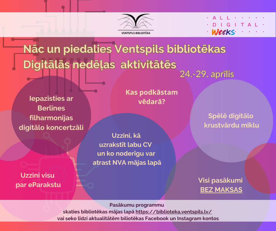 Nāc un piedalies Ventspils bibliotēkas Digitālās nedēļas aktivitātēs